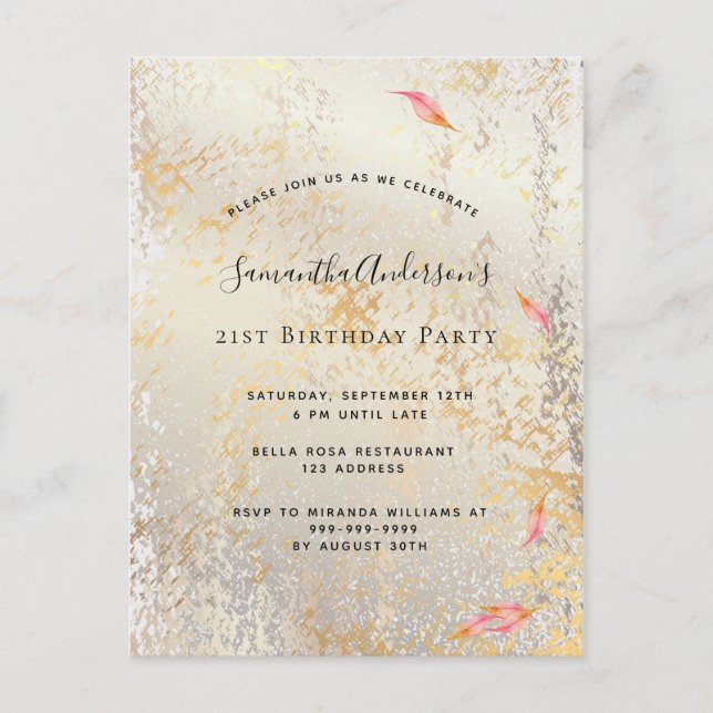 Rose d'anniversaire d'automne or argent invitation (Devant)