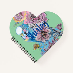 Rose d'aquarelle bleu Budgie Carnet de coeur vert