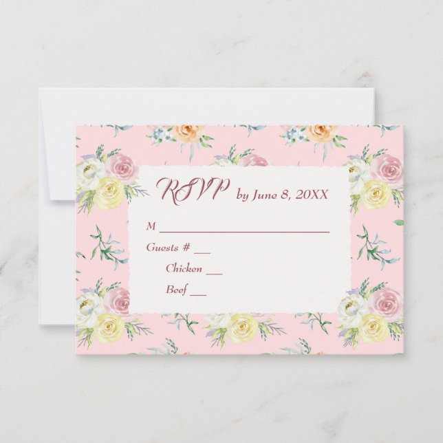 Rose d'aquarelle mariage RSVP (Devant)