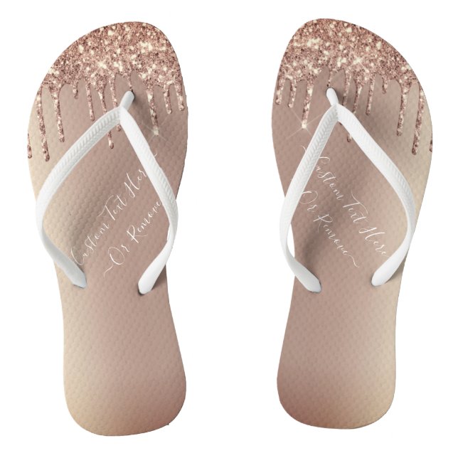 Rose Dark Gold Blush Glitter Sparkle Drips - Text Flip Flops (Footbed)