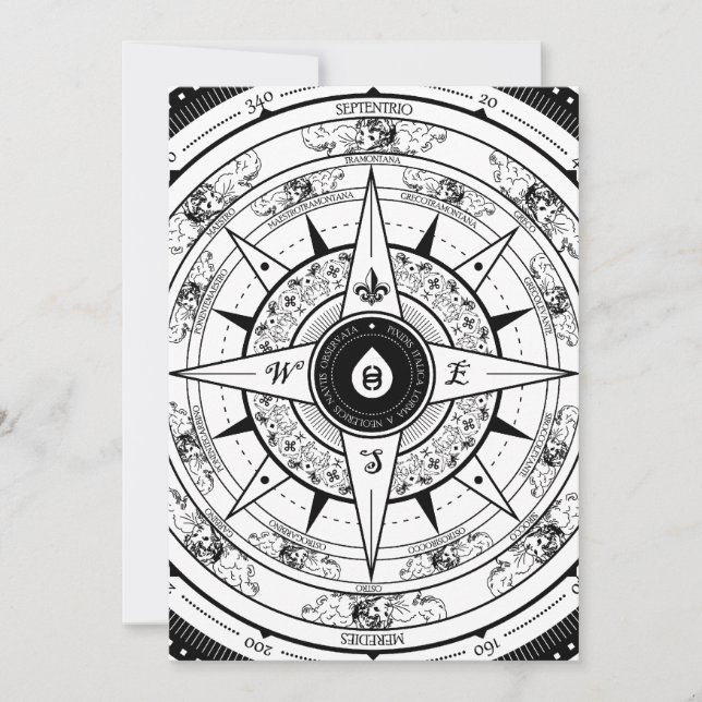 Rose de boussole - carte d'invitation de rectangle (Devant)