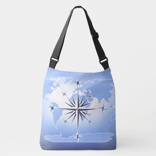 Rose de boussole voilier Océan bleu croix Body sac (Devant)