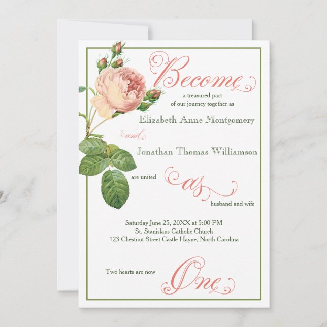 Rose de chou Script Faire-part de mariage chrétien (Devant)