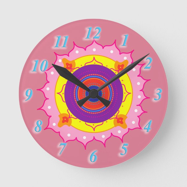 Rose de mandala, horloge murale pourpre (Recto)