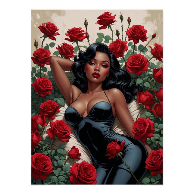Rose de Minuit – Affiche Pin-Up Noire Glamour (Devant)
