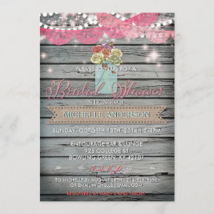 Rose de pays Rustic Mason Jar Invitation de Fête d