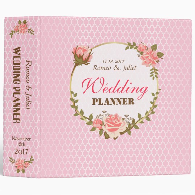 Rose de rose avec le classeur de wedding planner (Devant/Côté)