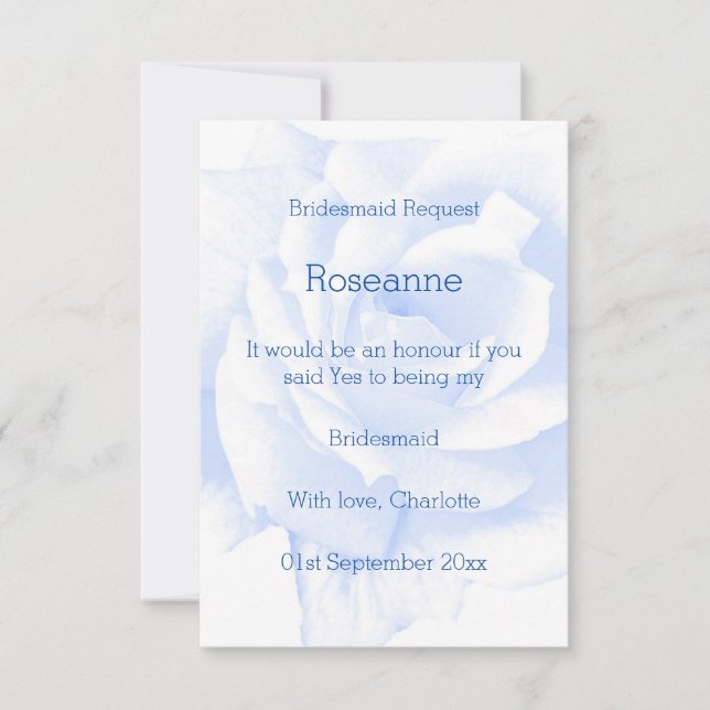 Rose Design Blue Coloured Bridesmaid Request Invitation (Front)