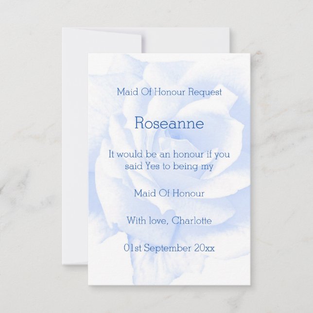Rose Design Blue Coloured Maid Of Honour Request Invitation (Front)
