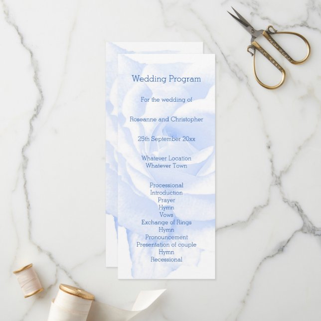 Rose Design Blue Coloured Wedding Program (Front/Back In Situ)