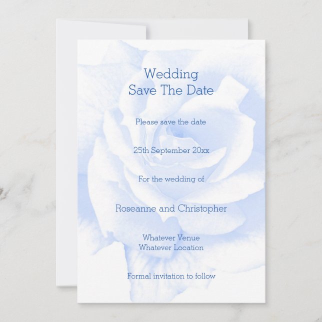 Rose Design Blue Coloured Wedding Save The Date (Front)