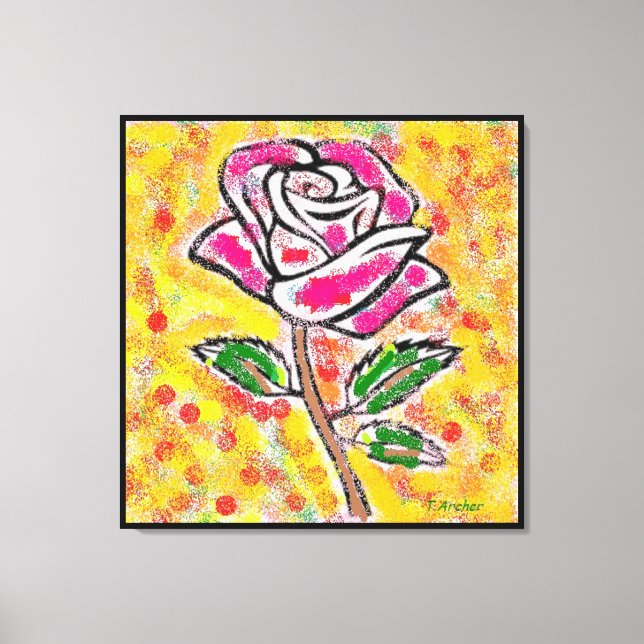 Rose design on snowy mixed colors fancy canvas print (Front)