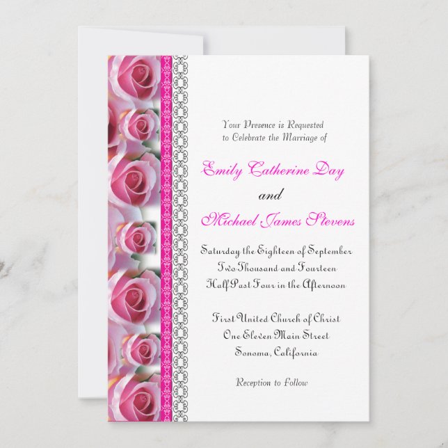 Rose Design Wedding Invitation Pink Accent (Front)
