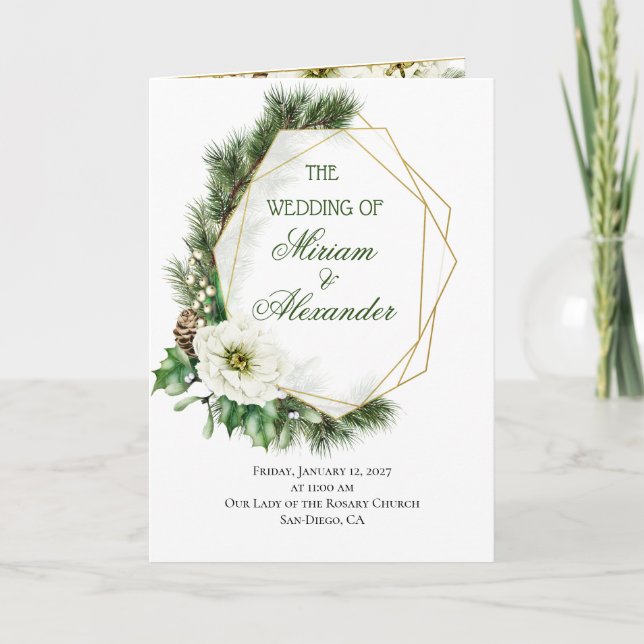 Rose d'hiver Pine Holly Programme de mariage de No (Devant)