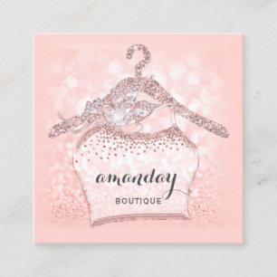 Rose Diamond Cloth Hanger Dress Boutique Square Square Business Card