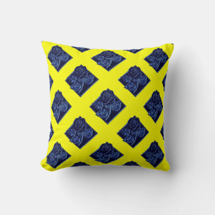 Rose Diamonds-06-Blue Yellow-Square Throw Pillow