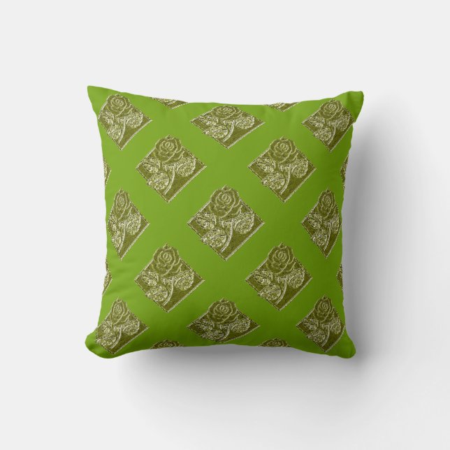 Rose Diamonds-12-Green-Square Throw Pillow (Front)