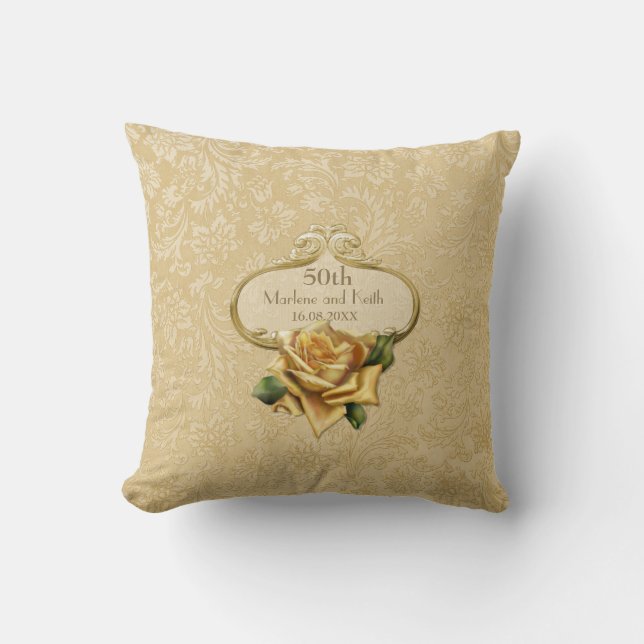 Rose d'or Damask 50e Mariage Coussin de l'annivers (Recto)