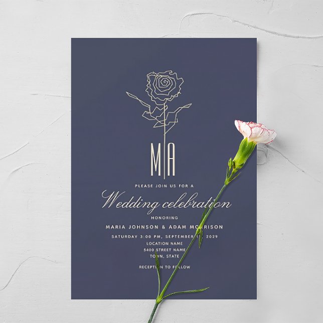 Rose d'or romantique Marine Faire-part de mariage  (Créateur téléchargé)
