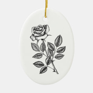 Rose drawing 2 ceramic ornament