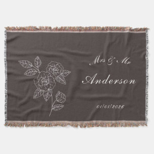 Rose Drawing and Name in White on Dark Throw Blanket