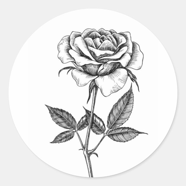 Rose drawing classic round sticker (Front)