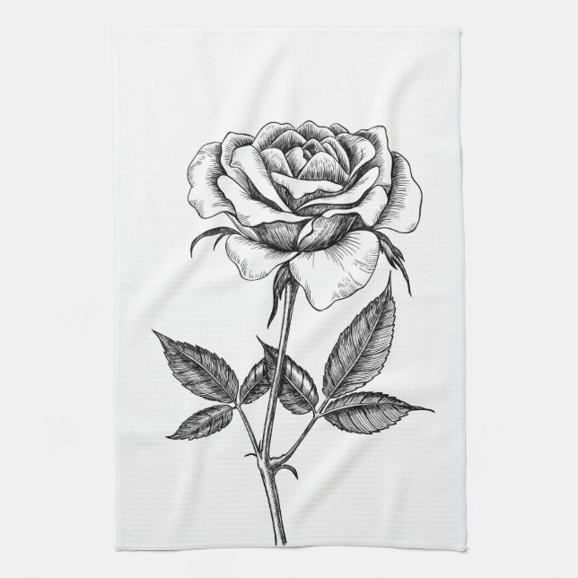 Rose drawing kitchen towel (Vertical)