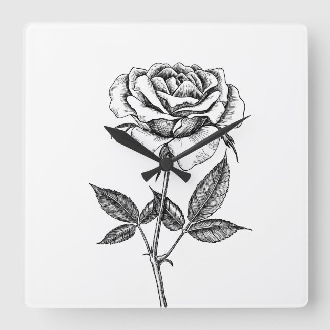 Rose drawing square wall clock (Front)