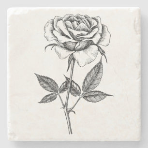 Rose drawing stone coaster