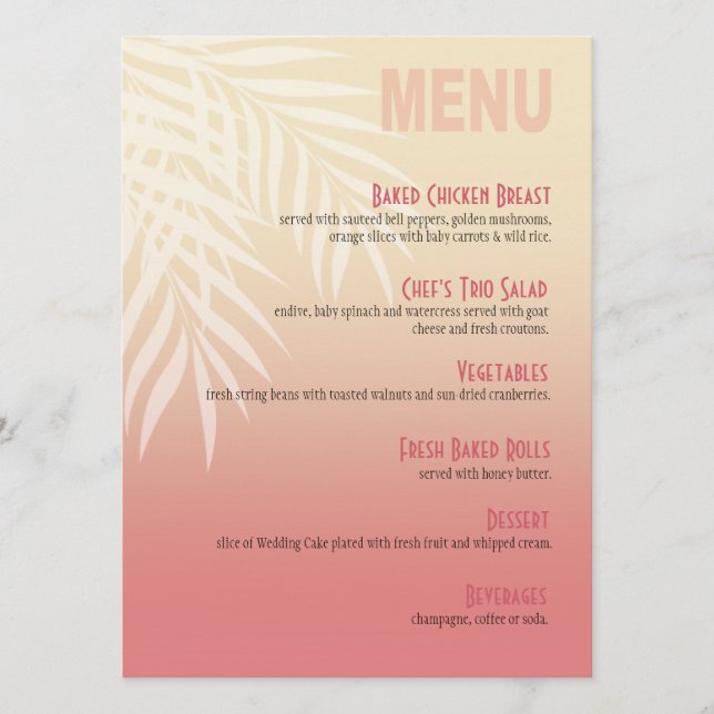 Rose du menu | de dîner de plage de brise d'été (Devant)