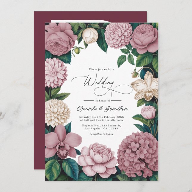 Rose Dust, Silk Blush & Porcelain Cream Wedding Invitation (Front/Back)