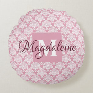 Rose Dusté Damask Accent Coussin avec Monogramme e
