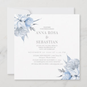 *~* Rose Dusty Blue Floral AR15 WEDDING RSVP + In Invitation