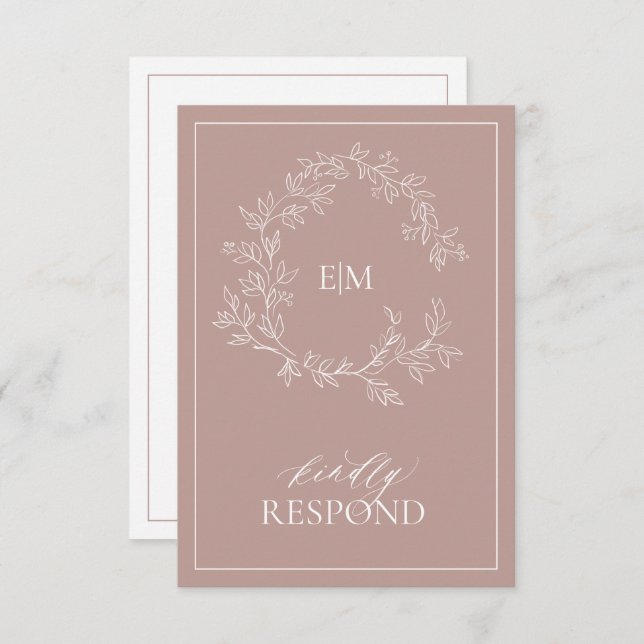 Rose Dusty Crest Monogramme Mariage Carte RSVP (Devant / Derrière)