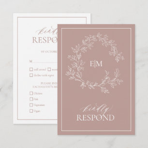 Rose Dusty Crest Monogramme Mariage Carte RSVP