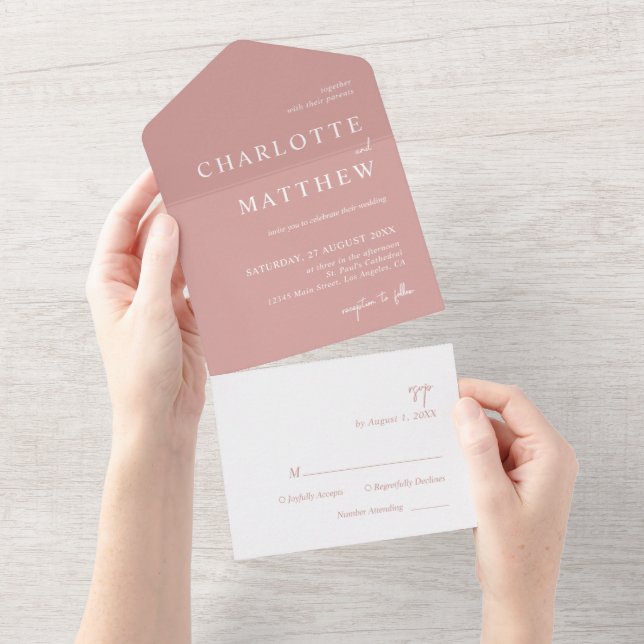 Rose Dusty Script Mariage Tous en une invitation (Déchirure)