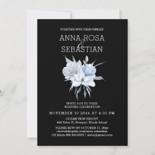 *~* Rose Elegant Blue Floral AR15 WEDDING RSVP + Invitation
