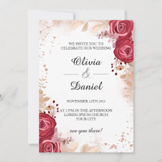 Rose Elégant Mariage Carte d'invitation