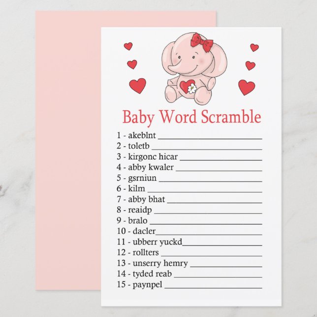 Rose elephant Baby word scramble game (Front/Back)