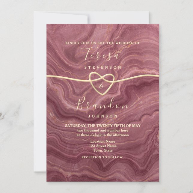 Rose en marbre Faire-part de mariage or (Devant)