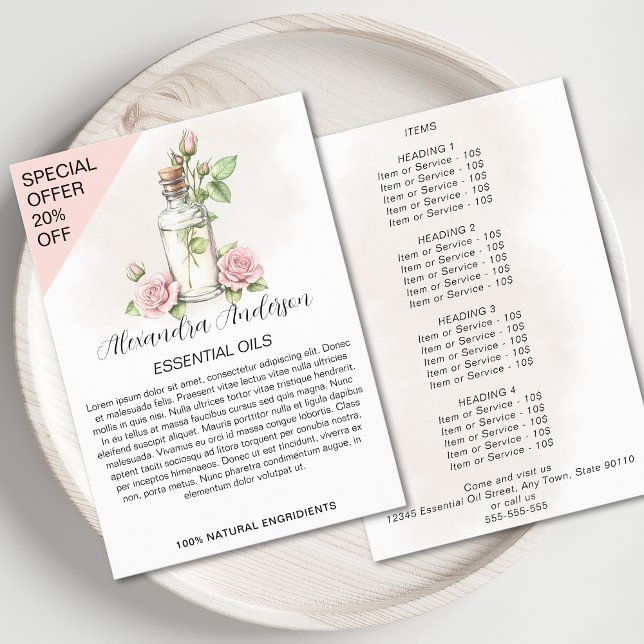 Rose Essential Oils Watercolor Floral Bottle Flyer (Rose Essential Oils Watercolor Floral Bottle Flyer)