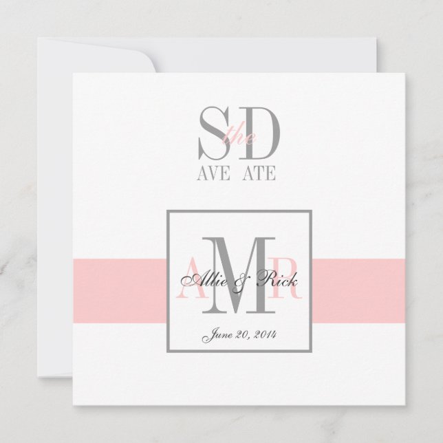 Rose et blanc Enregistrer le Faire-part Mariage de (Devant)