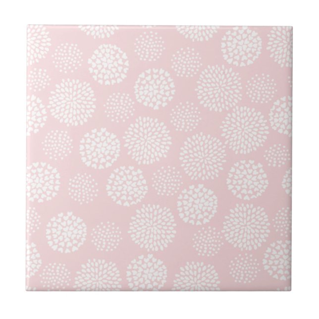 Rose et blanc Retro Cute Pastel Carreaux en cérami (Devant)