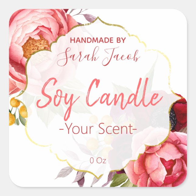 Rose Et Blanc Rose Et Peony Soy Étiquettes (Devant)