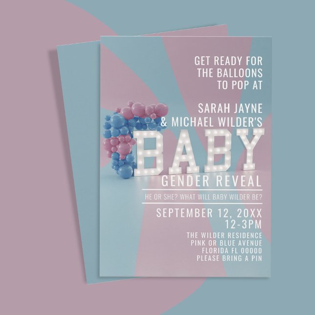 Rose et bleu Il ou Elle Genre Reveillez Invitation (Pink and Blue Gender Reveal Baby Shower Invitation. Just add your party details)