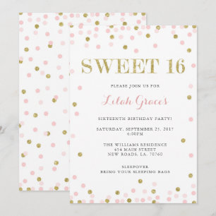 Rose et bonbon à or 16 invitations d'anniversaire