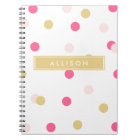 Rose et carnet de monogramme de point de polka