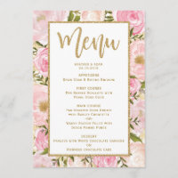 Rose et carte florale de modèle de menu de mariage
