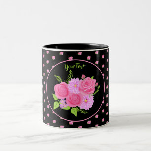 Rose et Dahlias Mug à café noir à deux tons