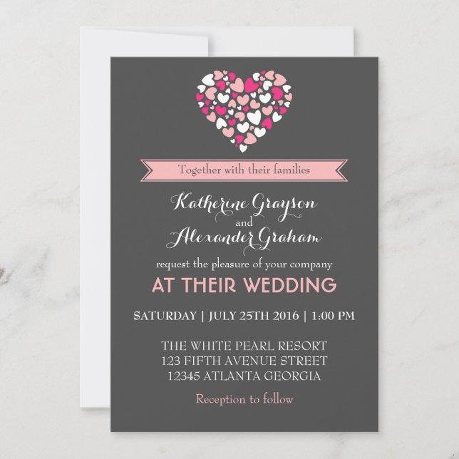 Rose et Grey Amour et Faire-part de mariage de coe (Devant)